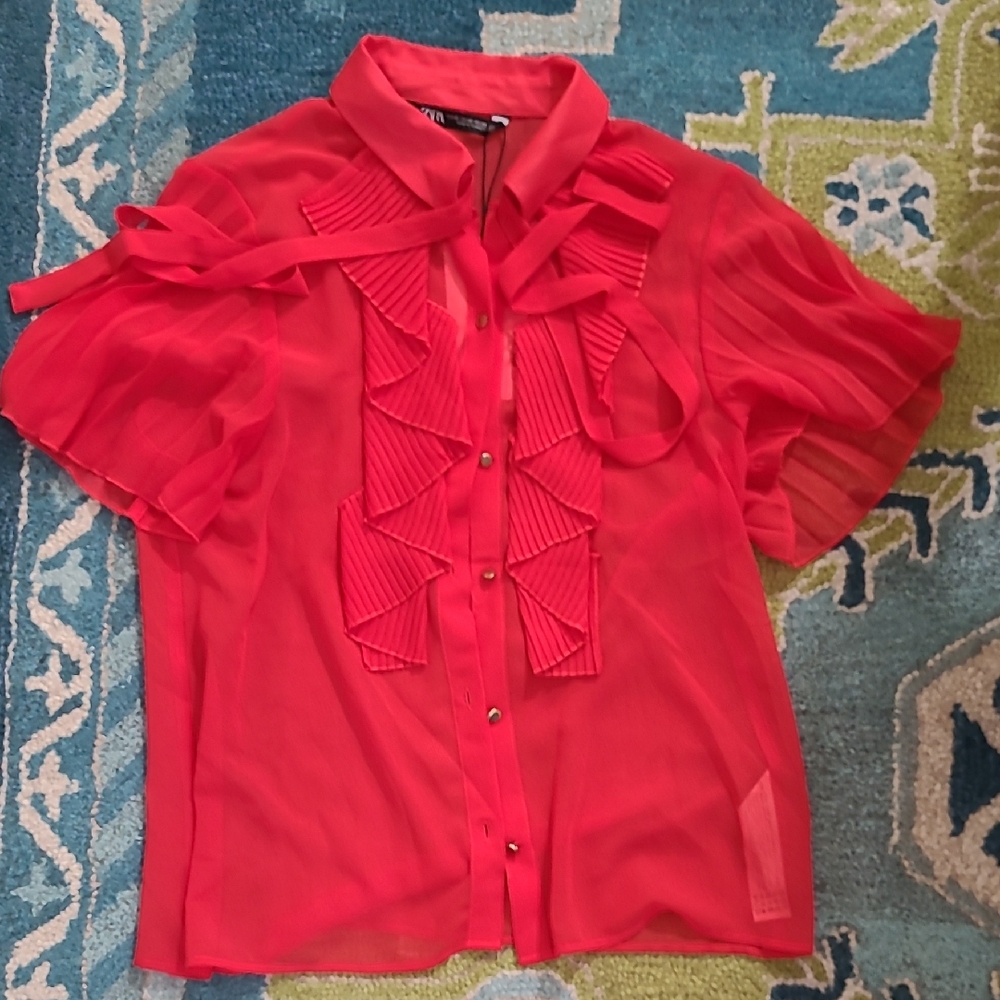 Zara Red Ruffled Blouse